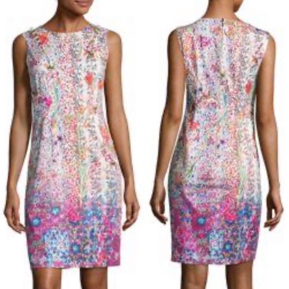 Elie tahari emory floral sheath dress w/ beading